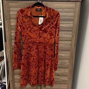 Cider Burnt Orange Velvet Long Sleeve Dress